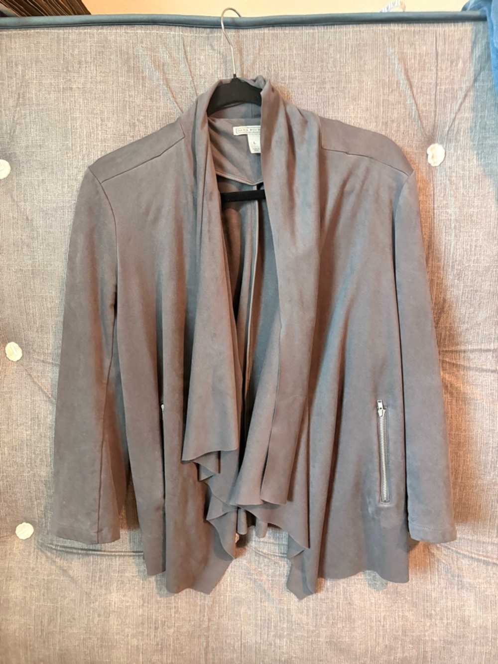 Dana Buchman Luxe Gray Faux Suede Waterfall Drape Jacket L Minimalist Chic